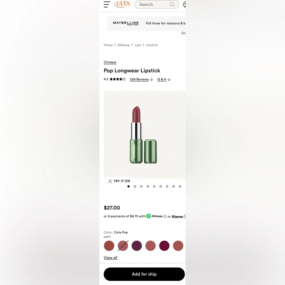 Clinique Cola Pop Longwear Lipstick